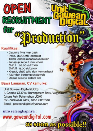 Lowongan staf Production UGD (Unit Gawean Digital)