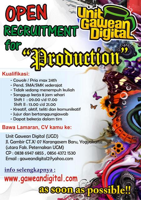 Lowongan staf Production UGD (Unit Gawean Digital)